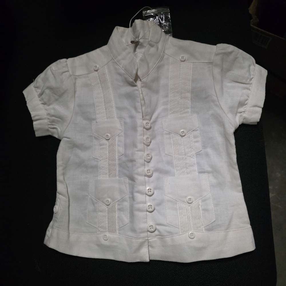 Girls' White Short Sleeve Button-Front Blouse